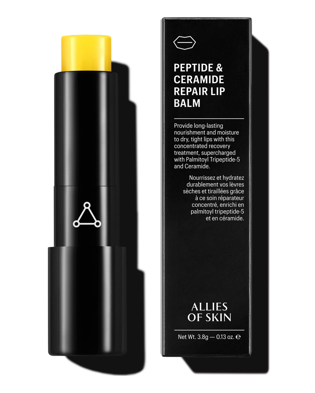 Allies of Skin front packaging showing compact 3.8g balm, protective and portable