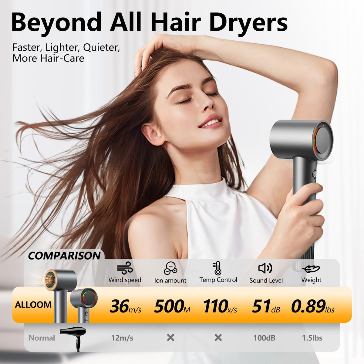Alloom held in hand to show compact size and lightweight comfort benefit