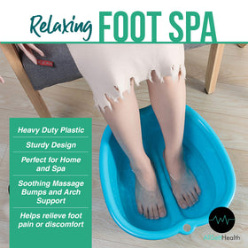 AllSett Health basin in use with feet soaking demonstrating relaxing at-home pedicure
