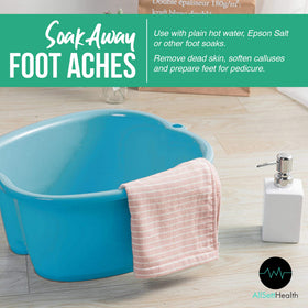 AllSett Health basin next to adult foot for scale showing generous interior space