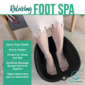 AllSett Health basin in use with feet soaking, promoting relaxation and softness