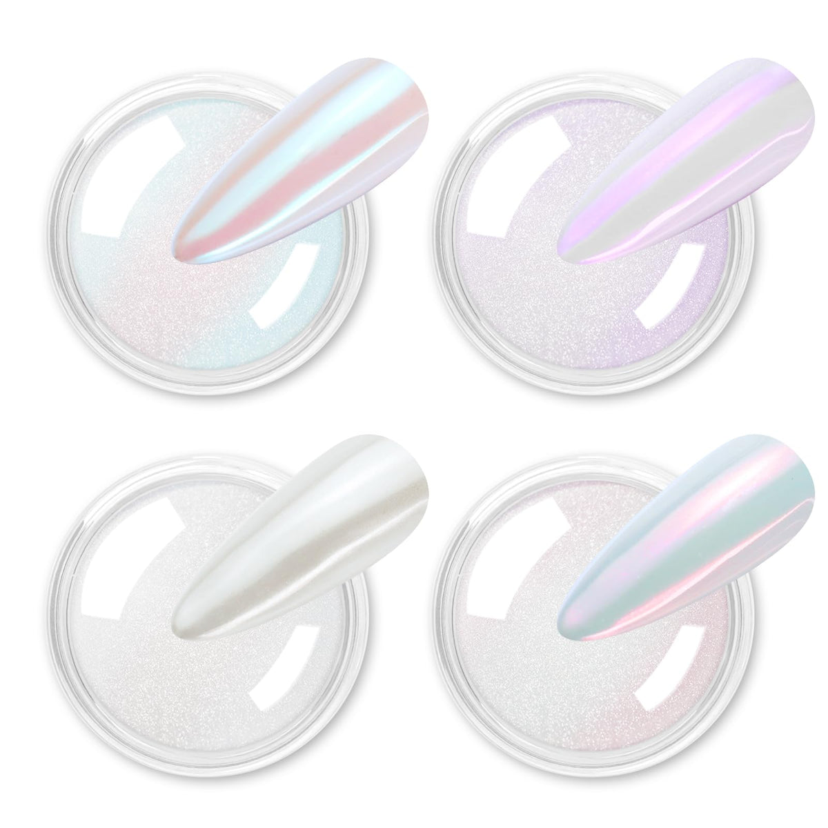 Allstarry front packaging showing four iridescent jars and holder, organized for quick selection