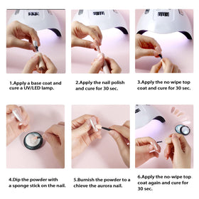 Allstarry powders on a salon workstation with tools, ready for professional manicures