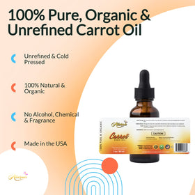 Allurials bottle staged with fresh carrots indicating botanical origin and nourishment