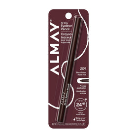 Almay All-Day Eyeliner front view showing sleek pencil and label benefit: lasting definition