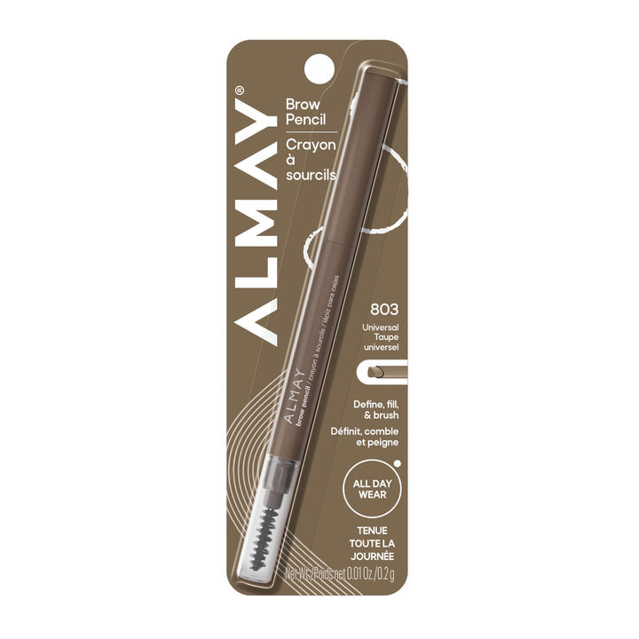 Almay brow pencil front packaging showing product and shade for easy selection