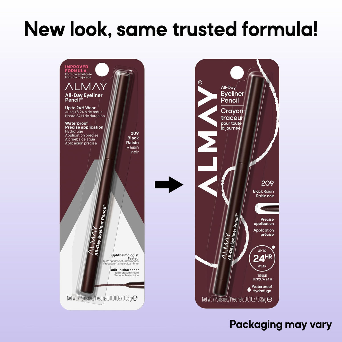 Almay eyeliner applied along upper lashline demonstrating clean precise definition