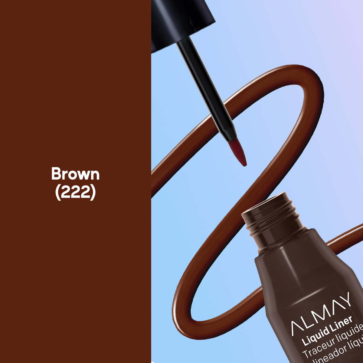 Almay calligraphy-style inkwell detail ensuring even pigment delivery benefit