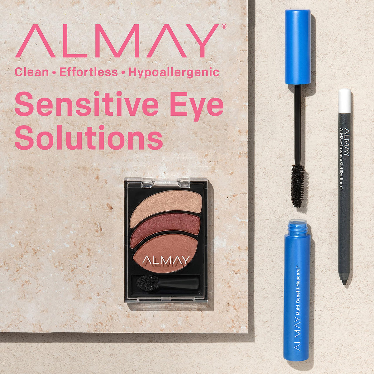 Almay lifestyle shot of woman wearing the duo demonstrating natural enhanced eyes