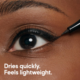 Almay model wearing liner comfortably, suitable for sensitive eyes
