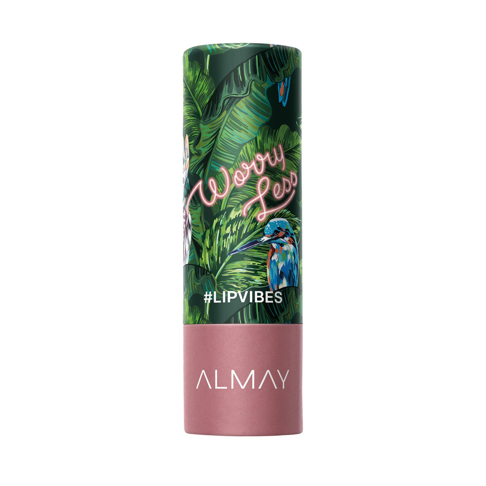 Almay Lip Vibes front packaging showing shade and finish, quick shade selection benefit