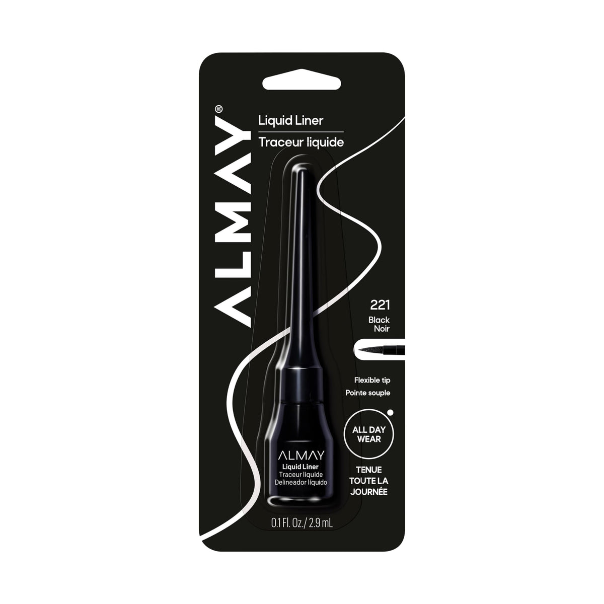 Almay liquid eyeliner front packaging shows sleek inkwell design and shade