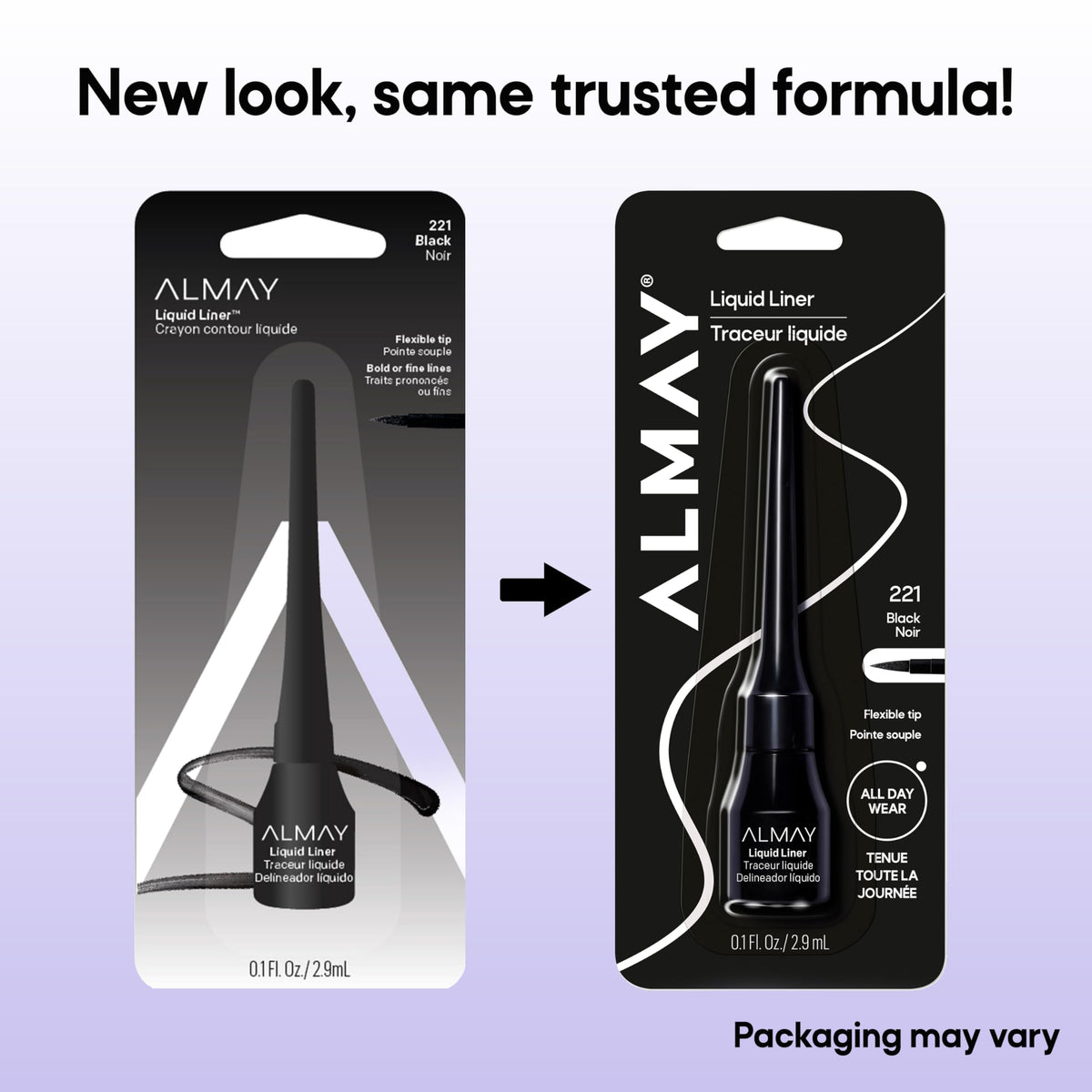 Almay eyeliner beside common items for size and portability reference