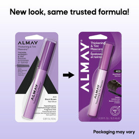Before and after lashes using Almay for thicker, tinted result