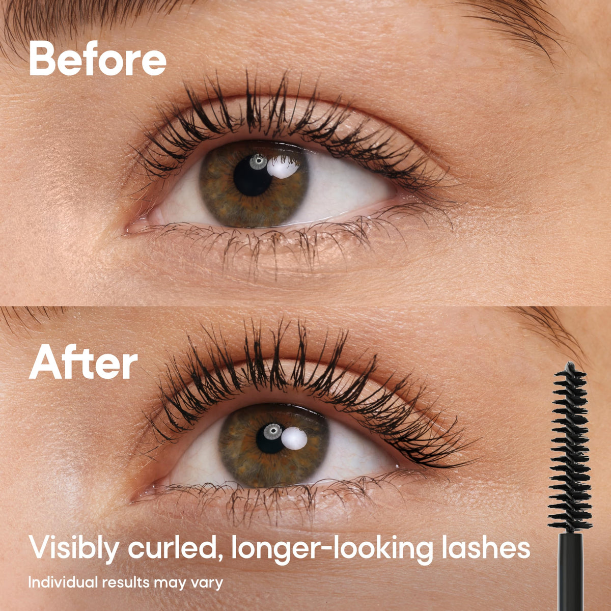 Almay mascara swiped on lashes showing added length and conditioned finish
