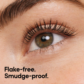 Almay mascara on a cloth smudge test showing non-flaky, smudge-resistant finish