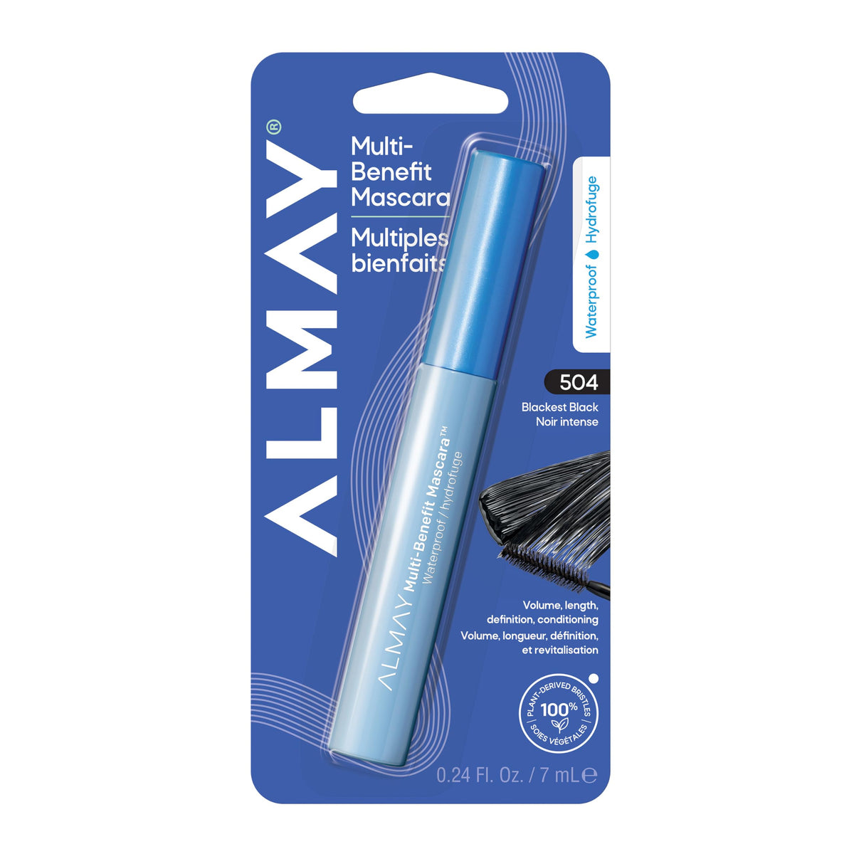 Almay Multi-Benefit Mascara front packaging showing product and waterproof claim