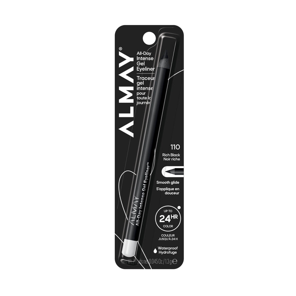Almay product front packaging showing rich black pencil and branding benefit longwear