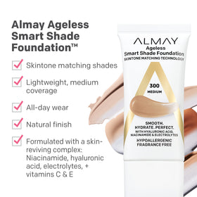 Almay texture swatch on skin showing smooth, blendable formula for hydrated finish