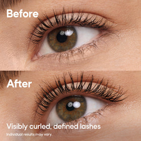 Before and after swiped lashes using Almay mascara for visible volume and length