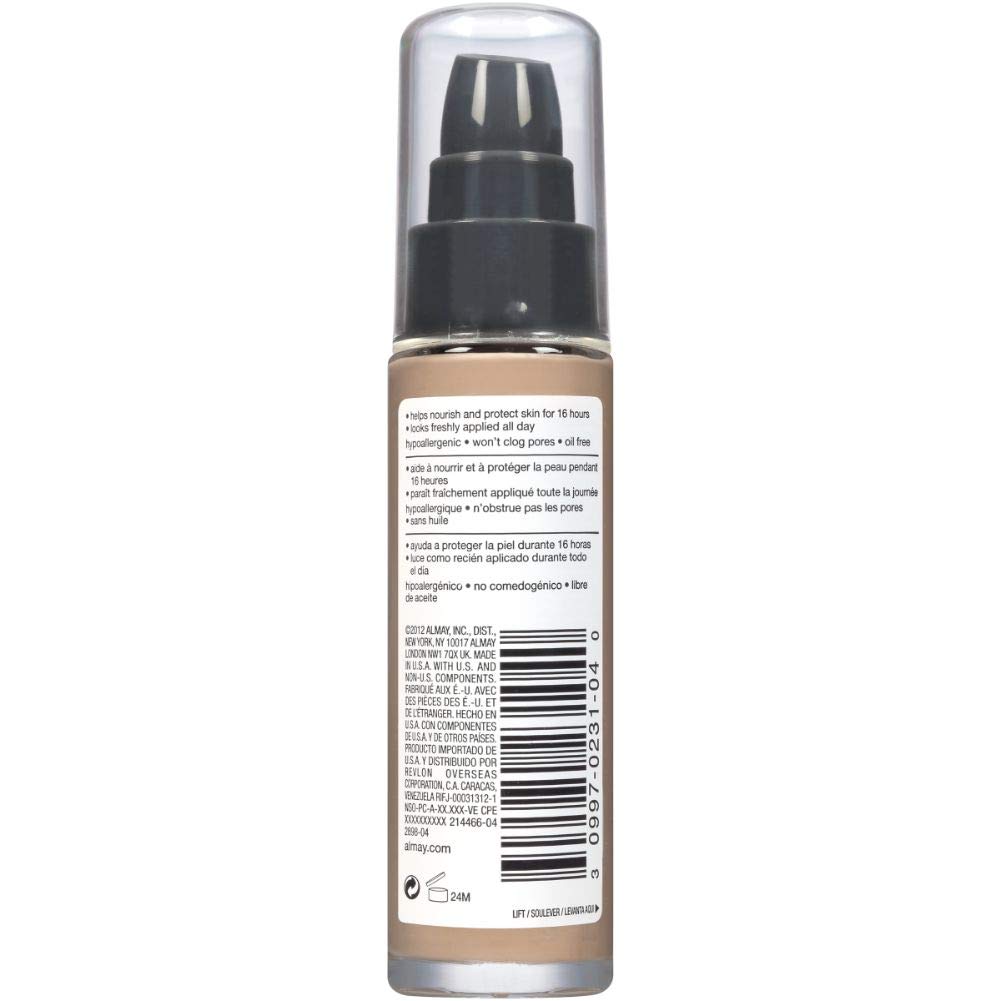 Almay bottle next to a credit card to show compact 1 fl oz size