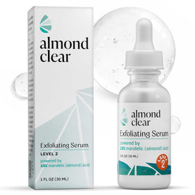Almond Clear front bottle view showing product and compact size benefit