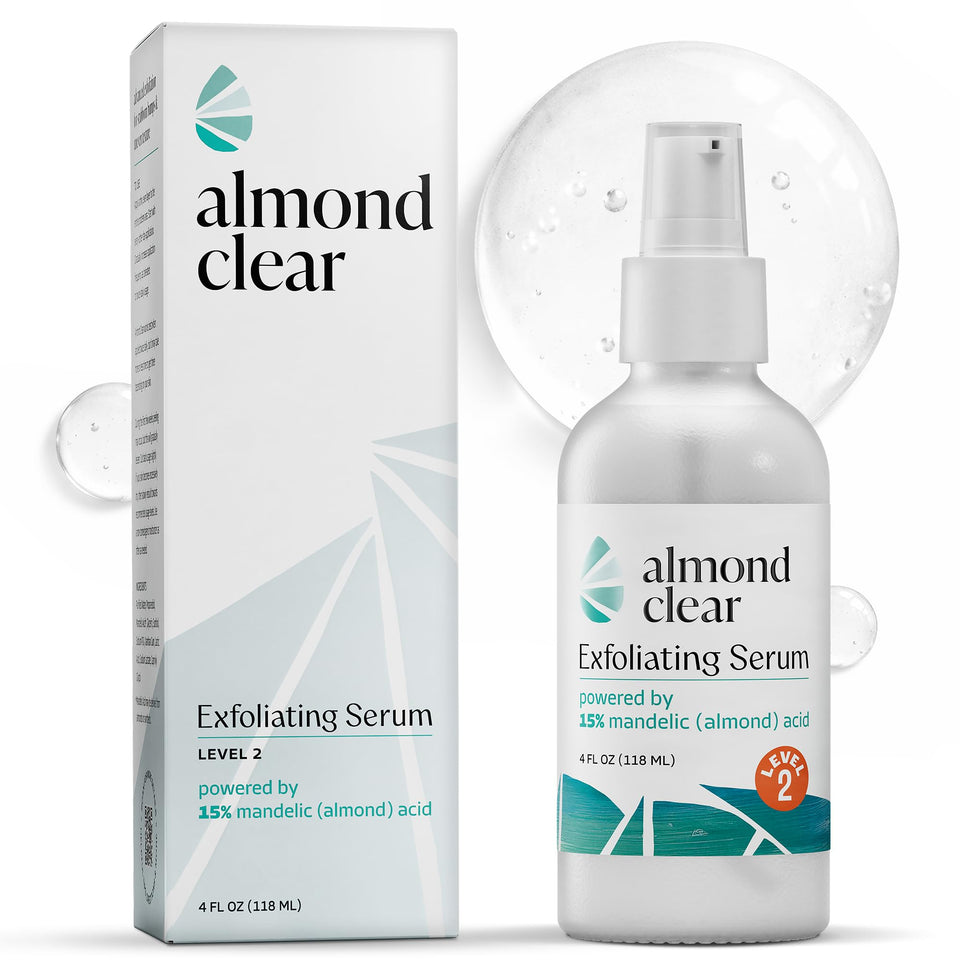 Almond Clear front pump bottle showing product and easy dispensing benefit