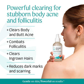 Almond Clear dropper dispensing serum showing silky texture for smoothness