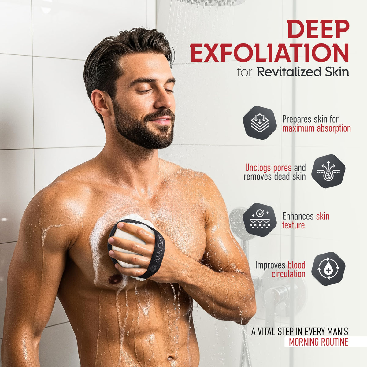 ALMOONI close-up of coarse Egyptian luffa texture for effective exfoliation