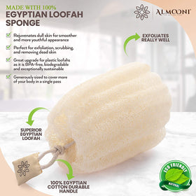 ALMOONI close-up of Egyptian loofah fibers highlighting gentle exfoliation