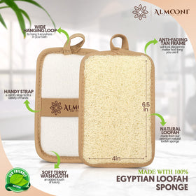 ALMOONI close-up of loofah fibers showing texture that exfoliates gently
