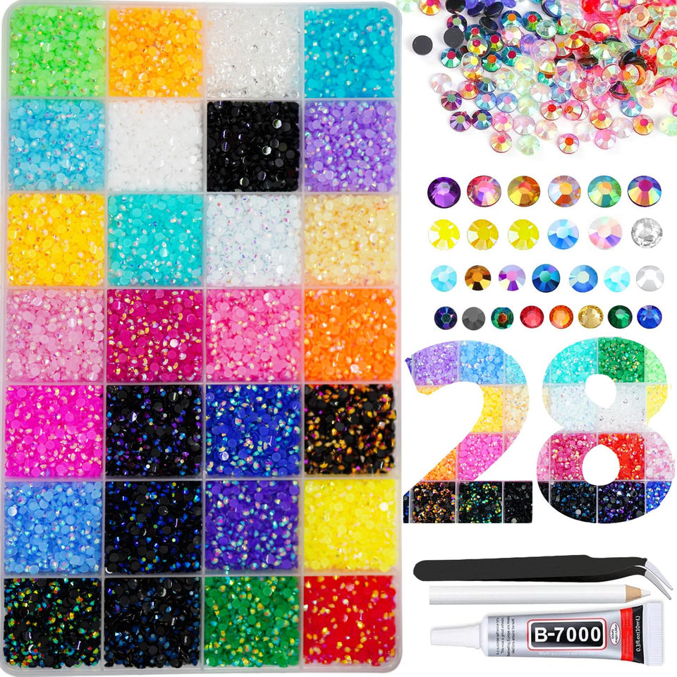 ALOCIAM front packaging showing 28-color rhinestone box and label for organized crafting