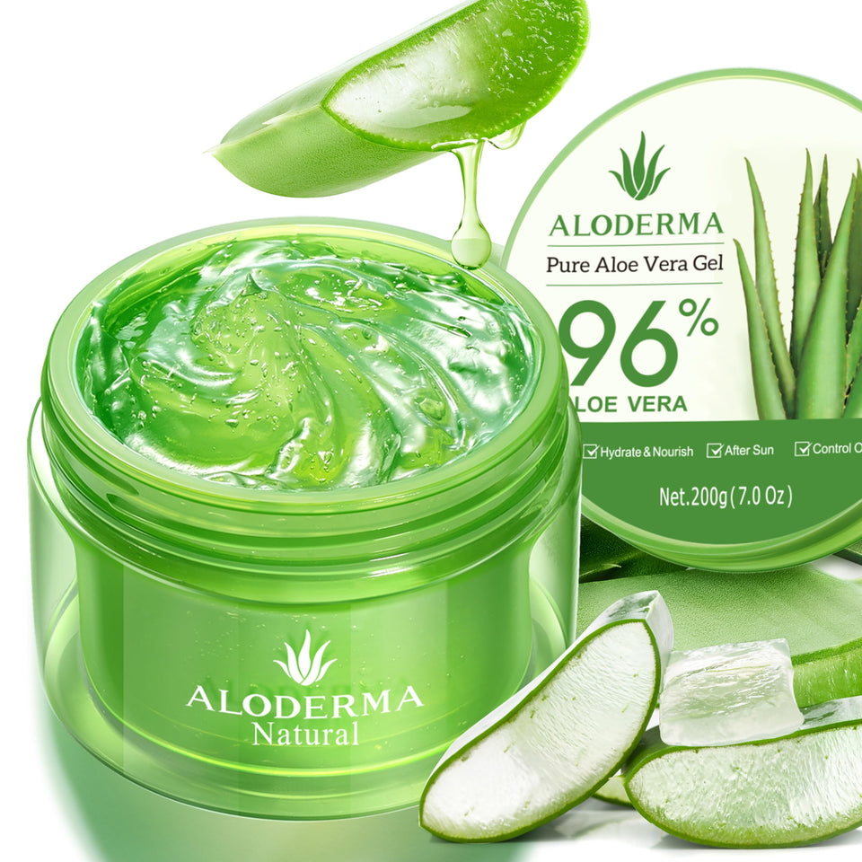 Aloderma front packaging showing 7.05oz jar and organic labeling for clear product ID and trust