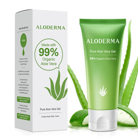 Aloderma travel tube front view showing branding and compact size for convenience