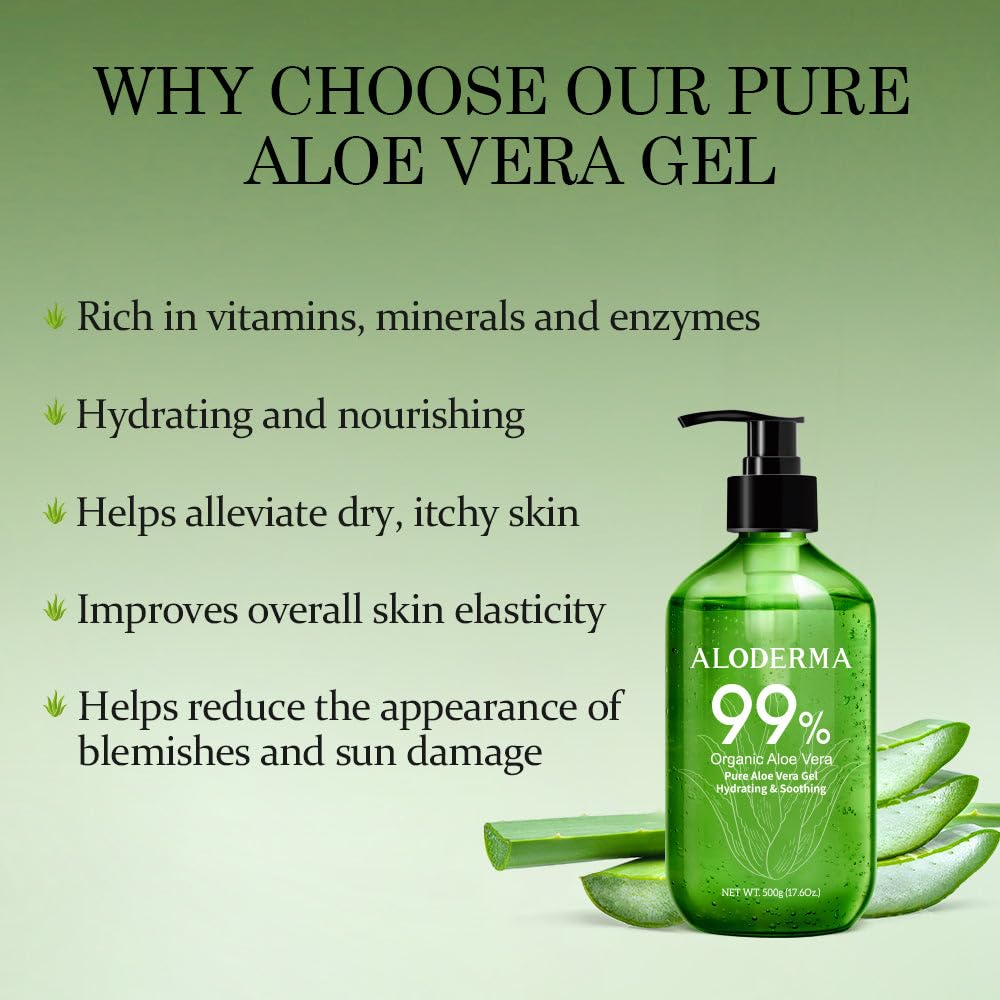 Aloderma gel texture close-up highlighting lightweight, non-sticky hydration benefit