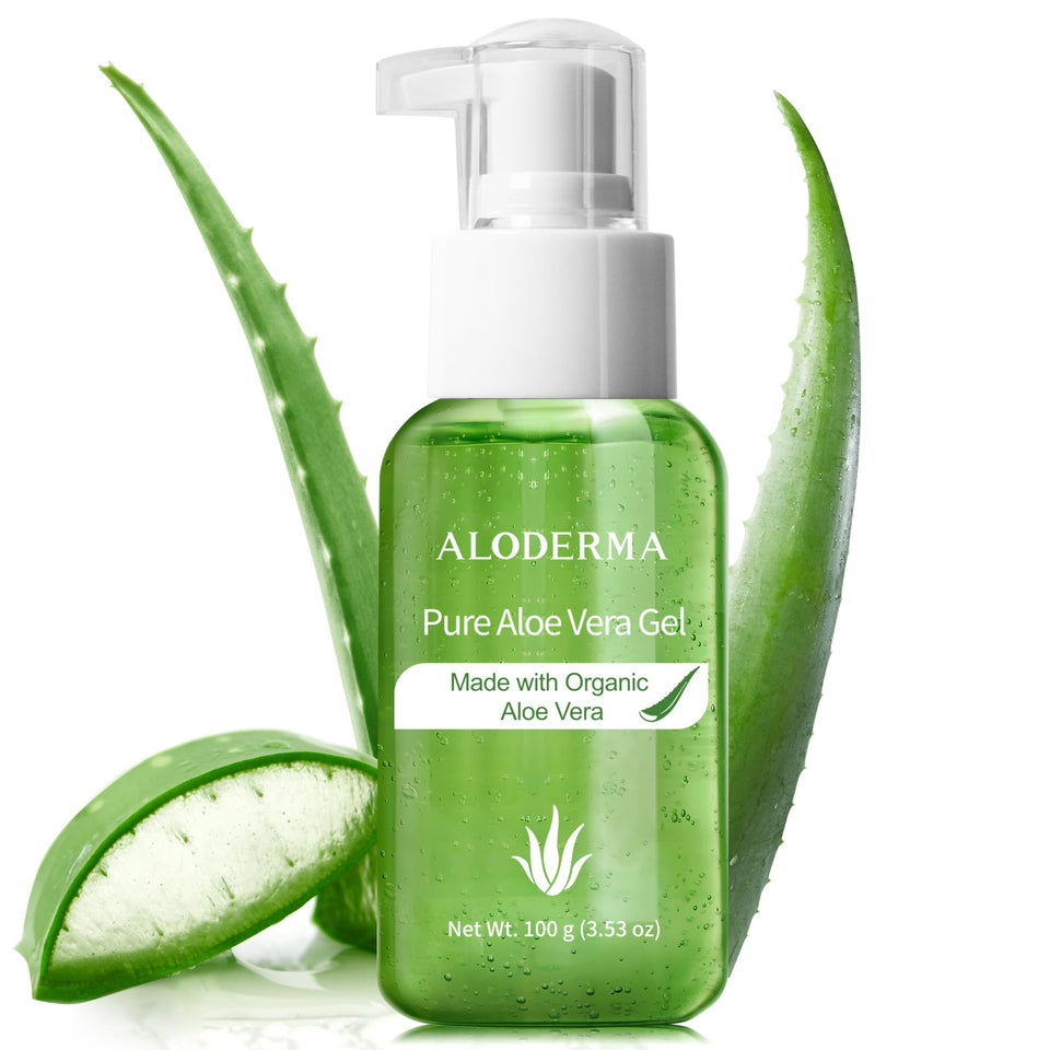 Aloderma travel pump bottle front view showing compact design and convenience