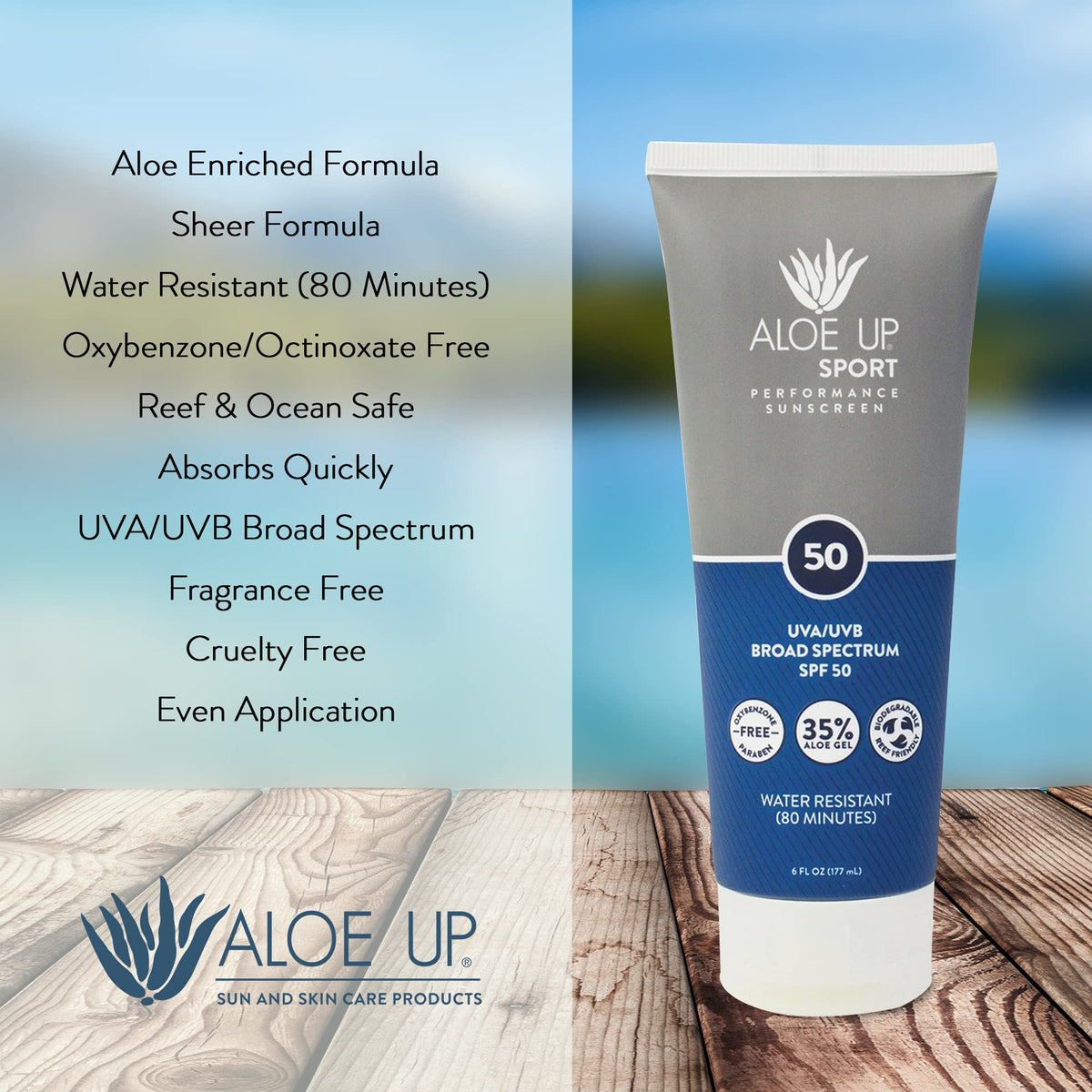 Aloe Up beach lifestyle use with active person showing water-resistant protection