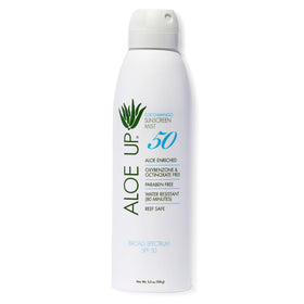 ALOE UP front packaging showing Coco Mango scent and SPF 50 protection