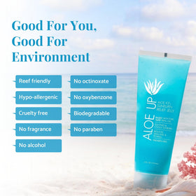 ALOE UP bottle beside a ruler to show 4 oz size for travel-friendly portability