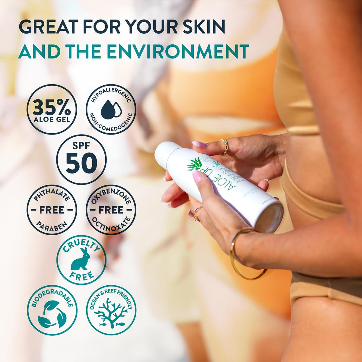 ALOE UP being sprayed on arm demonstrating fast application for body