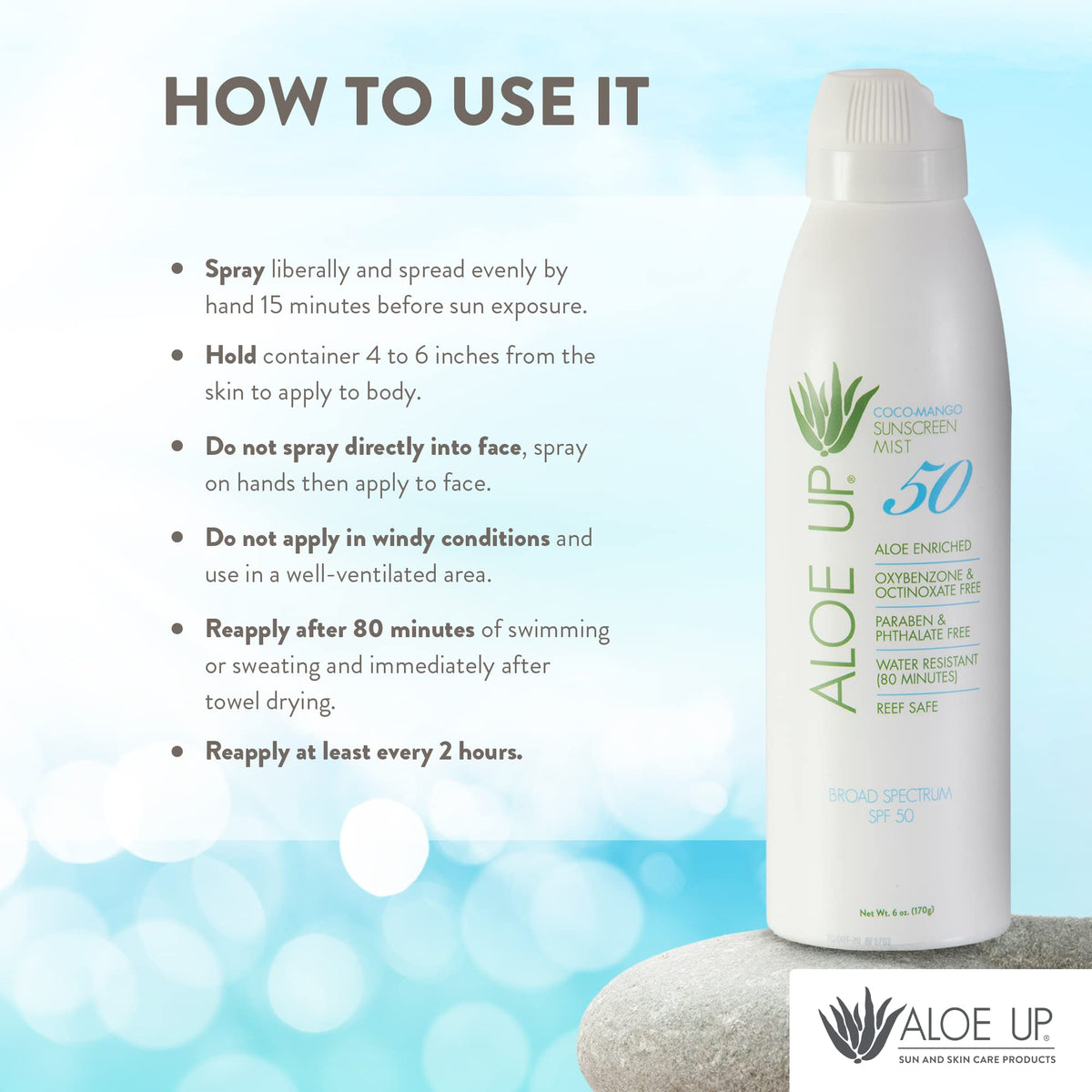 ALOE UP applied to face by hand showing non-greasy, quick-absorbing benefit