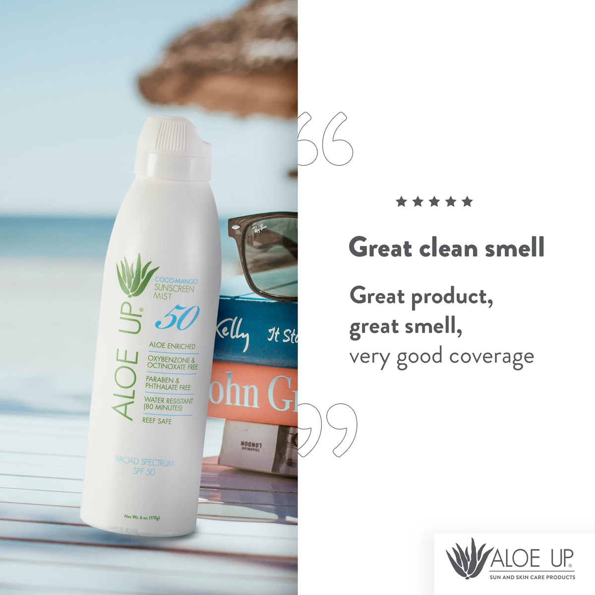 ALOE UP label close-up highlighting ingredients and reef-friendly benefits