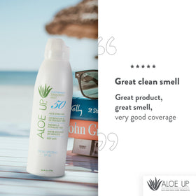 ALOE UP label close-up highlighting ingredients and reef-friendly benefits