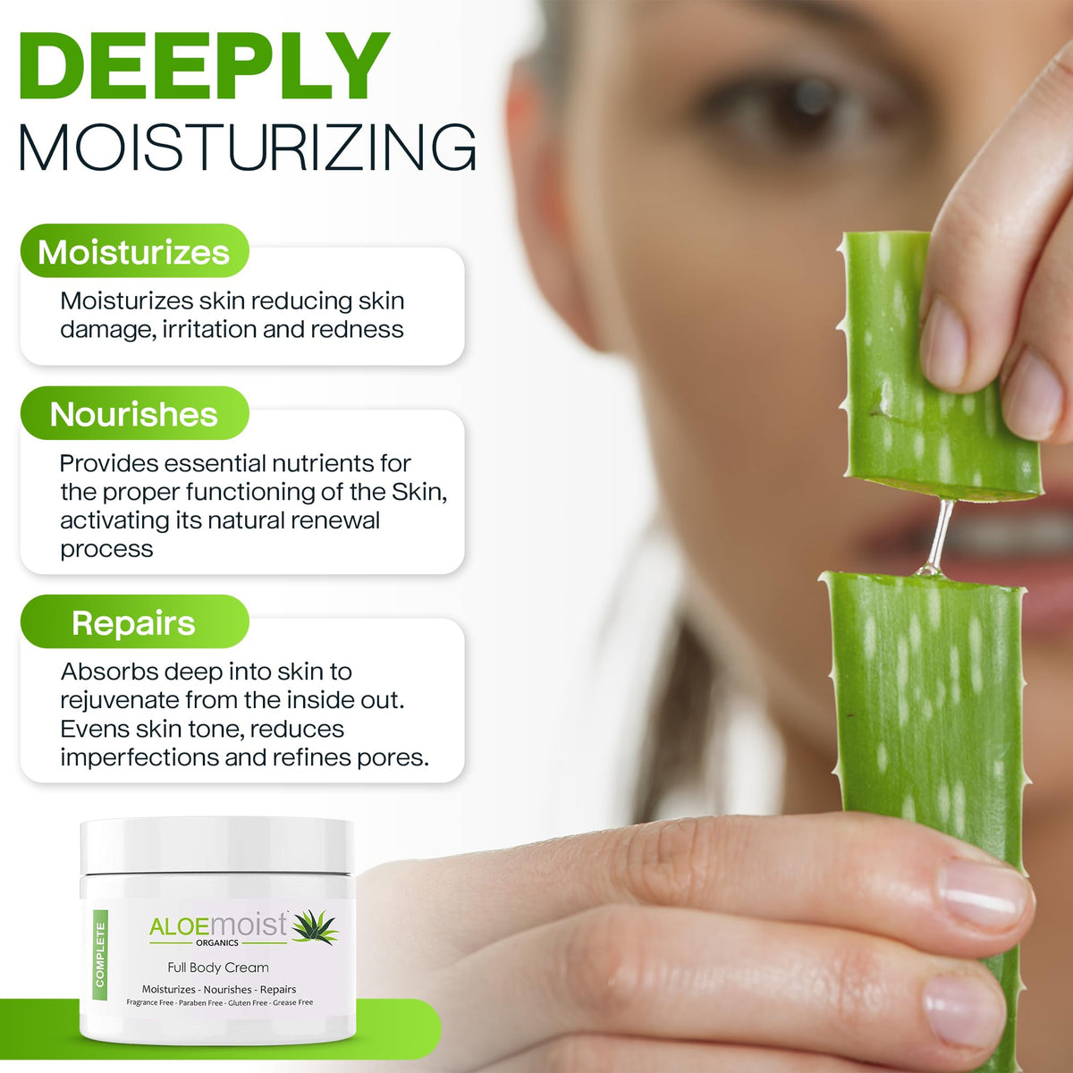 AloeMoist being applied to dry hand demonstrating immediate hydration benefit