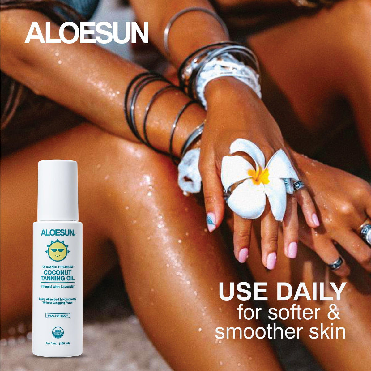 ALOESUN application on arm showing smooth absorption and enhanced skin glow