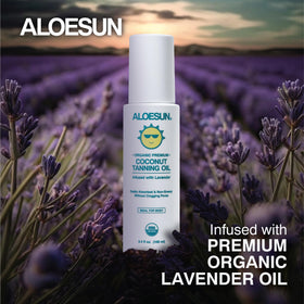 ALOESUN label and ingredients view showcasing organic coconut and lavender clarity