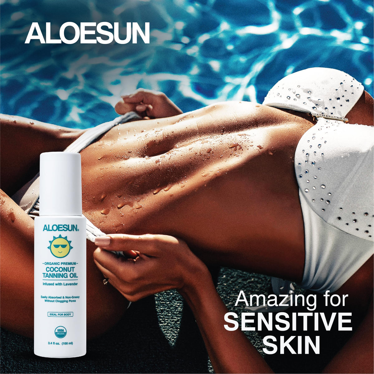 ALOESUN texture close-up of lightweight coconut oil finish for non-greasy hydration