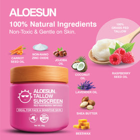 ALOESUN next to travel items showing small 2.12 oz size benefit