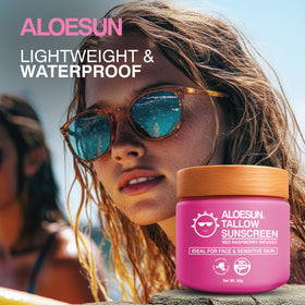ALOESUN on skin with water droplets showing water-resistant protection
