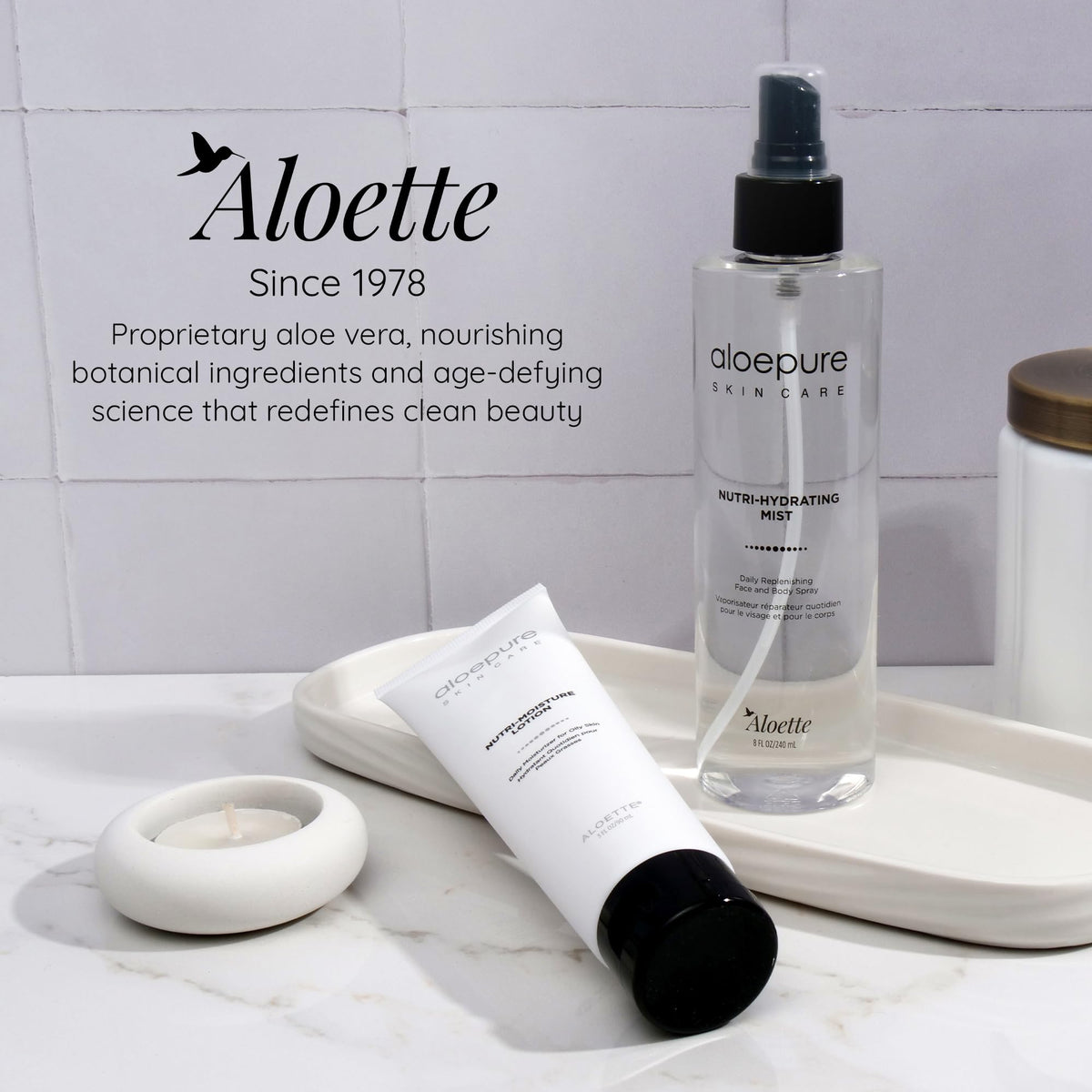 Aloette size comparison in hand demonstrating portable 8 oz convenience
